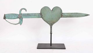 Molded Copper Heart and Dagger Weathervane