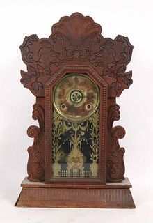 Carved Oak Mantle Clock
