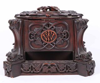 Art Nouveau Elaborately Carved Walnut Box