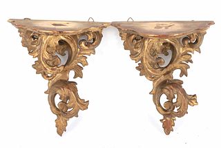 Pair of Rococo Style Giltwood Hanging Plate Stand