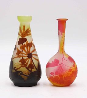 Two Galle Cameo Glass Bud Vases