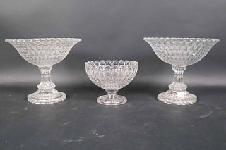 Three Pressed Glass Footed Compotes