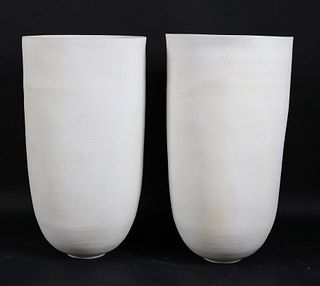 Two White Bisque Vases
