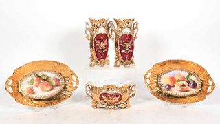 Three Piece Gilt-Decorated Porcelain Garniture