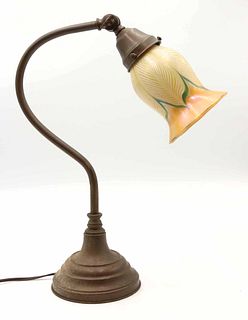 Art Nouveau Table Lamp with Favrile Glass Shade