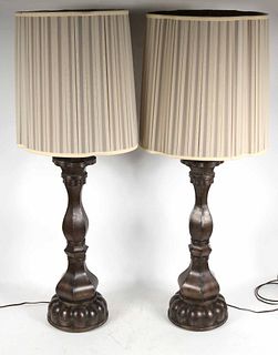 Pair of Patinated Metal Table Lamps