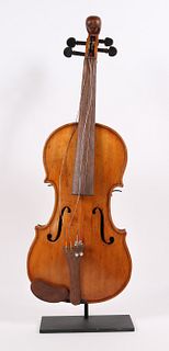 American Folk Art Carved Violin, Maiden's Head