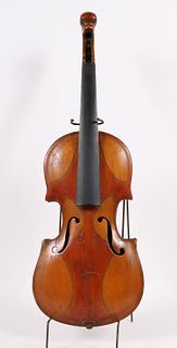 American Folk Art Carved Violin, Dog's Head