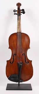 American Folk Art Carved Violin, Dog's Head