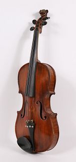 American Folk Art Maple Violin, Badger's Head