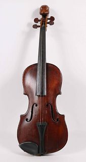 American Folk Art Carved Violin, Animal Head