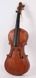 American Folk Art Carved Violin, Snake Head