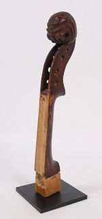 Folk Art Carved Violin Head, Open Mouthed Animal