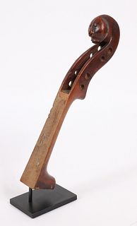 Folk Art Carved Violin Head, Broad-Nosed Baboon