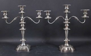 Pair of Three-Light Silver Plated Candelabra