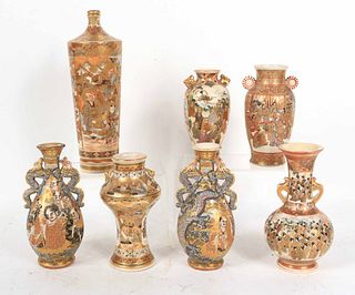 Seven Japanese Satsuma Porcelain Vases