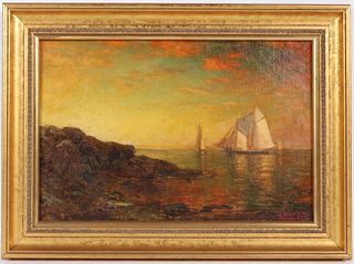 George H McCord, Oil on Canvas, Ships at Sunset