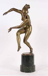 Karl Perl, Gilt Bronze, Nude Dancing Female