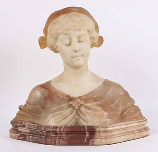 Carved Marble and Alabaster Bust of a Woman