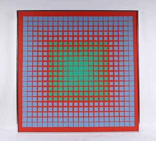 Op-Art Oil on Canvas, Red, Green, and Blue