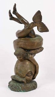 Bronze Sculpture of Figure Wrestling a Dolphin