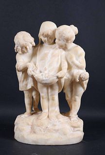 Alabaster Sculpture, Three Girl with Baby Birds