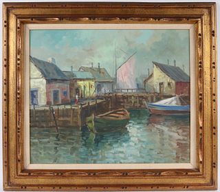 Oil on Canvas, New England Harbor Scene