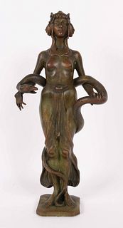 Art Nouveau Bronze Figure of Woman with Snake