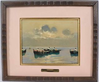 Lisani, Oil on Board, Fishing Rowboats