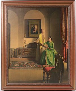 Lithograph, Interior Scene with Two Women