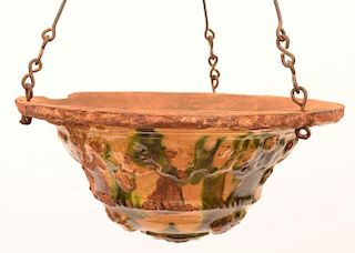 Unsigned Redware Pottery Hanging Planter.