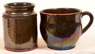 Two Pieces of Manganese Glazed Redware.