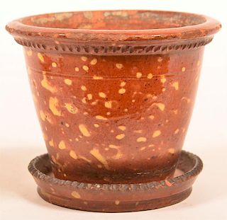 Speckle Glazed Redware Pottery Flower Pot.
