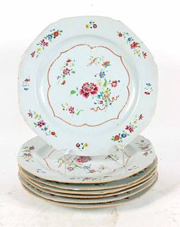 Seven Floral-Decorated Chinese Export Plates