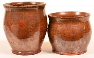 Two PA Glazed Redware Pottery Storage Jars.