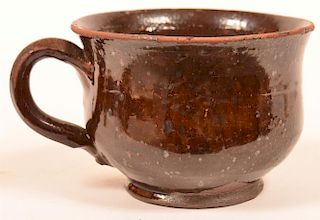 Manganese Glazed Redware Pottery Mug.