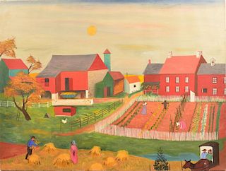 D. Ellinger Oil on Canvas of Amish Farm Scene.