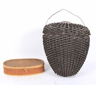 Iroquois Brown-painted Split Woven Covered Basket