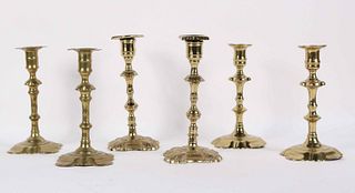 Three Pairs of George III Cast Brass Candlesticks