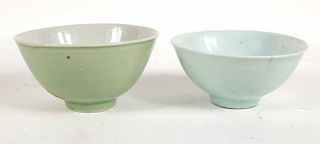 Two Chinese Chien Lung Celadon Porcelain Bowls