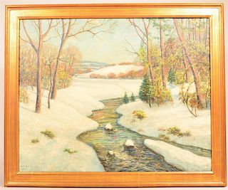 W. E. Baum Oil on Canvas Landscape Painting.