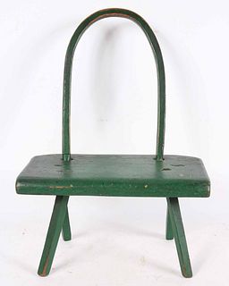 Green-Painted Bow-Back Milking Stool