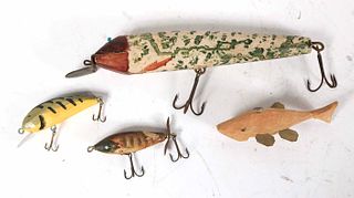 Four Vintage Painted Wood Fishing Lures