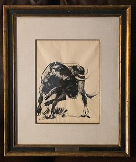 Edward Borein (1873-1945) Raging Bull Ink on Paper