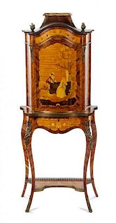 A Louis XV Style Kingwood, Satinwood and Marquetry Cabinet on Stand, EARLY 20TH CENTURY, Height 62 7/8 x width 23 x depth 11 7/8
