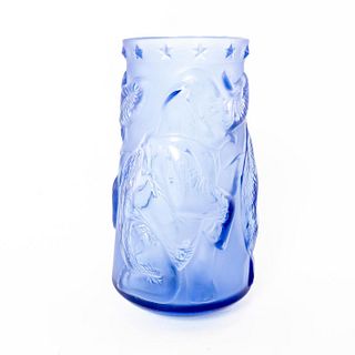 Lalique Blue Crystal Vase, Circus Elephant with Star
