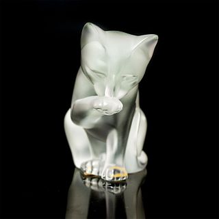 Lalique Crystal Animal Figurine, Grooming Cat