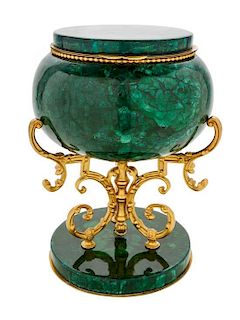 A Louis XV Style Gilt Metal and Simulated Malachite Box, LATE 20TH CENTURY, Height 11 inches.