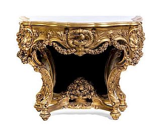 A Louis XIV Style Giltwood Console Table, Height 37 1/2 x width 46 x depth 24 inches.