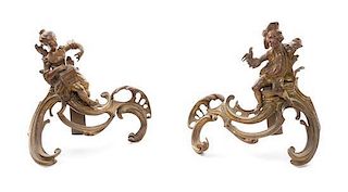 A Pair of Louis XV Style Bronze Chenets, Width 12 1/2 inches.